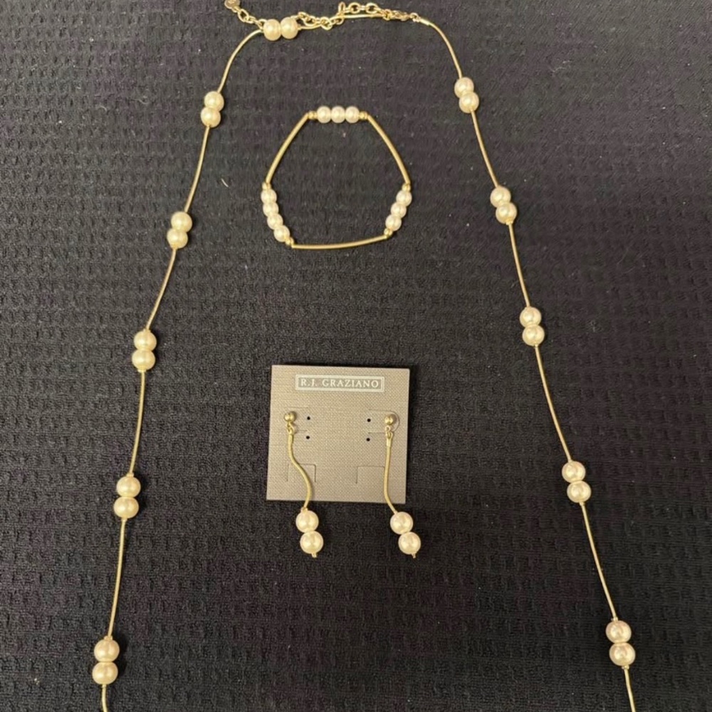 RJ Graziano simulated pearl Necklace, Bracelet, & Earrings